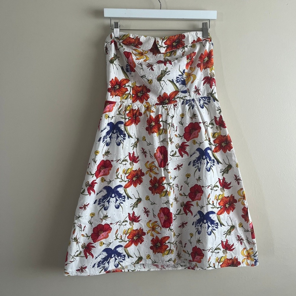 Romy Strapless Eyelet Sundress White Botanical Floral Cotton Mini Size L